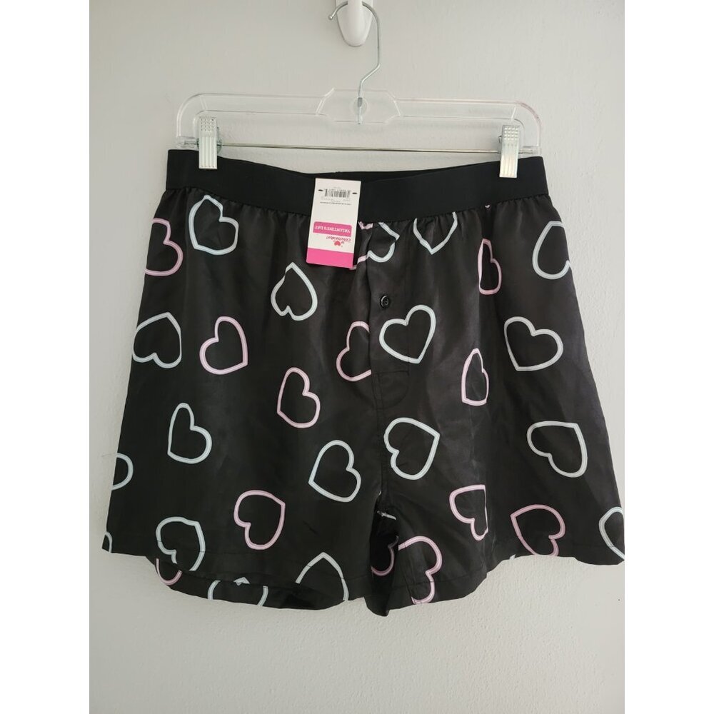 Men Black Pink And Blue Heart Boxers Size Medium - 100% Polyester